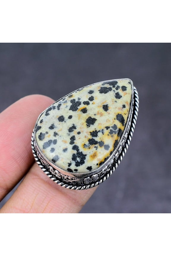 Natural Dalmation Jasper Gemstone Handmade 925 Sterling Silver Ring Size 7