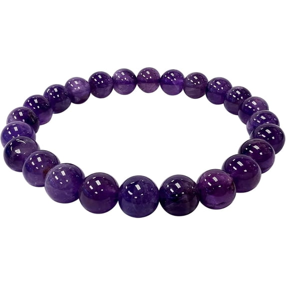 Natural Dark Amethyst 8mm Round Shape Smooth Cut Beads Stretchable Bracelet for Men & Women.