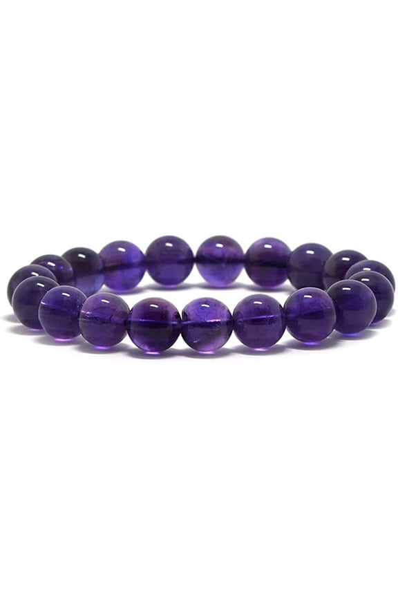 Natural Dark Amethyst Gemstone 10mm Round Beads Stretch Bracelet 7" Unisex
