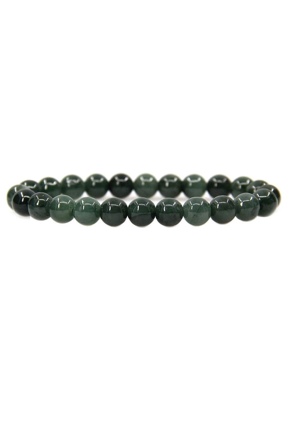 Natural Dark Green Jade Gemstone 8mm Round Beads Elastic Bracelet 7 Inch