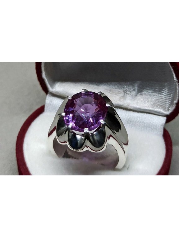 Natural Deep Purple Amethyst Mens Ring Sterling Silver 925 Purple Amethyst Ring Neelam Ring Purple Gem Ring Handmade Ring