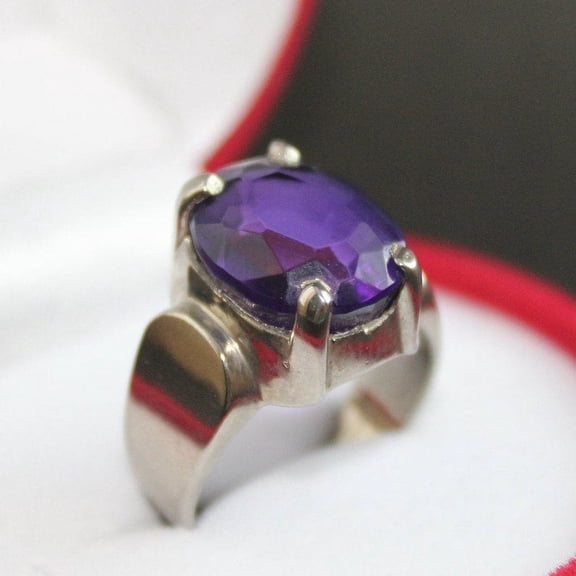 Natural Deep Purple Amethyst Mens Ring Sterling Silver 925 Purple Amethyst Ring Neelam Ring Purple Gem Ring Handmade Ring
