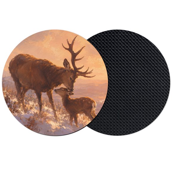 Natural Deer Coasters Set of 2, Absorbent Coasters for Drinks, Farmhouse Animals Mountain Herb Scenery Coaster for Desk Coffee Table Protection, Home Decor House Warming Gifts 4"