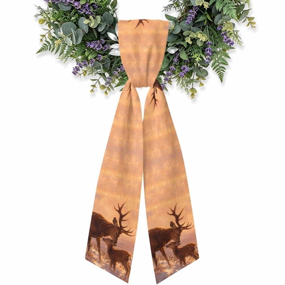 Natural Deer Wreath Sash for Front Door, Farmhouse Mountain Herb Scenery Wreath Bow Holiday Garland Ribbon Wreath Accessories for Home Yard Porch Doorway Fall Christmas Decorations Gifts