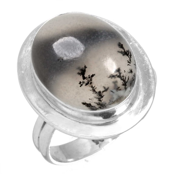 Natural Dendrite Opal 925 Sterling Silver Handmade Ring