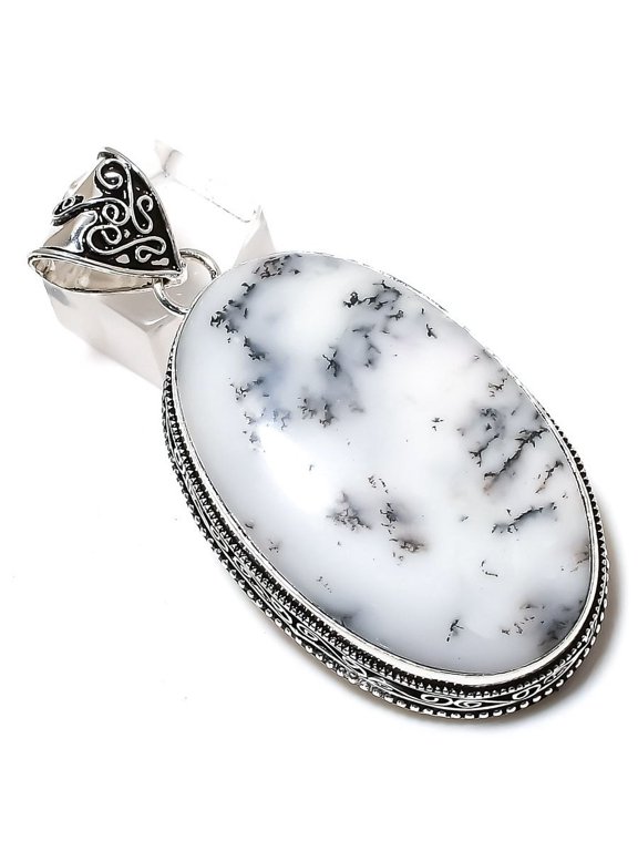 Natural Dendrite Opal Gemstone 925 Sterling Silver Gift Pendant 2.56"