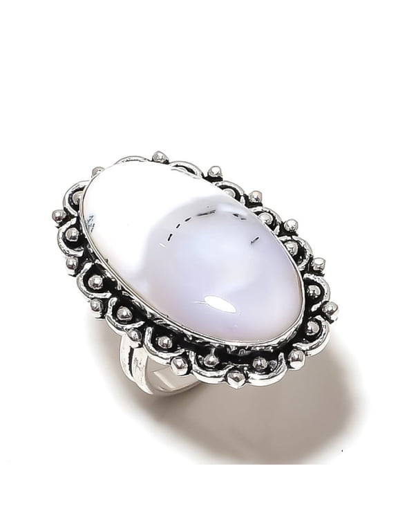 Natural Dendrite Opal Gemstone 925 Sterling Silver Gift Ring Size 9.5