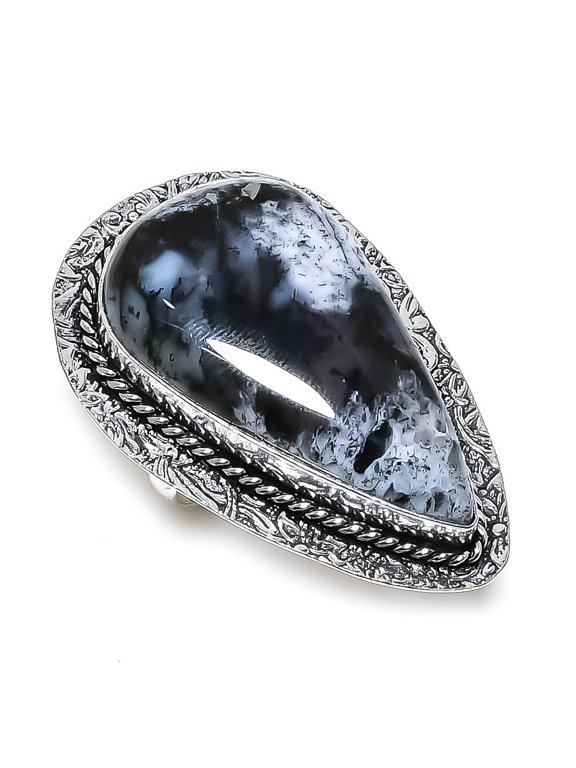 Natural Dendrite Opal Gemstone 925 Sterling Silver Jewelry Ring Size 10