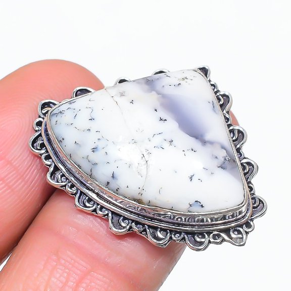 Natural Dendrite Opal Gemstone 925 Sterling Silver Jewelry Ring Size 7