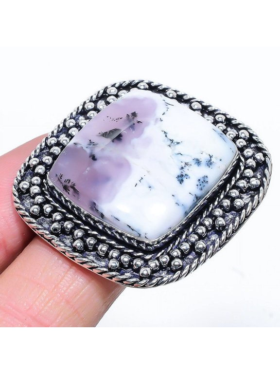Natural Dendrite Opal Gemstone Handmade 925 Sterling Silver Ring Size 10