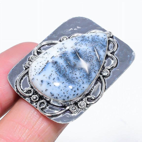 Natural Dendrite Opal Gemstone Handmade 925 Sterling Silver Ring Size 10