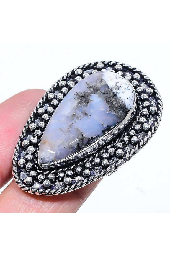 Natural Dendrite Opal Gemstone Handmade 925 Sterling Silver Ring Size 10
