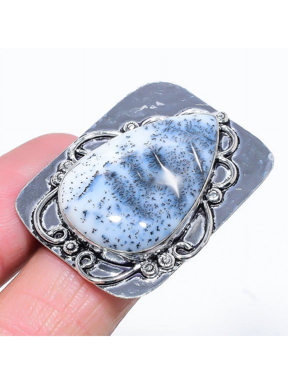 Natural Dendrite Opal Gemstone Handmade 925 Sterling Silver Ring Size 6