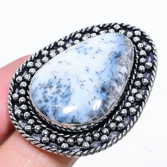 Natural Dendrite Opal Gemstone Handmade 925 Sterling Silver Ring Size 9