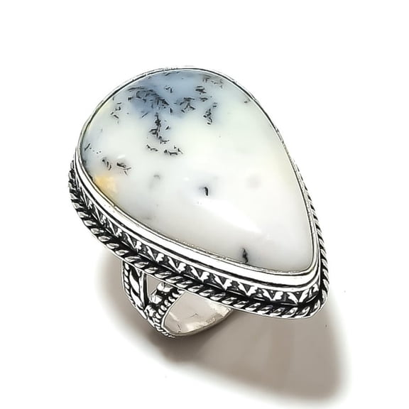 Natural Dendrite Opal Gemstone Handmade 925 Sterling Silver Ring Size 9