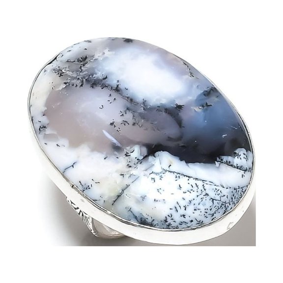 Natural Dendrite Opal Gemstone Handmade 925 Sterling Silver Ring Size 9