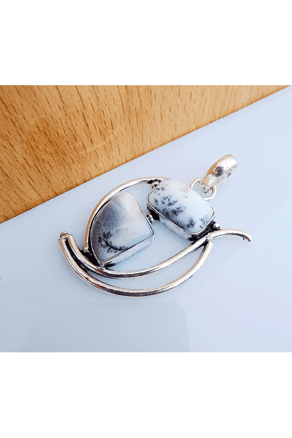 Natural Dendrite Opal Gemstone Handmade Unique Design Pendant Jewelry 2.08"