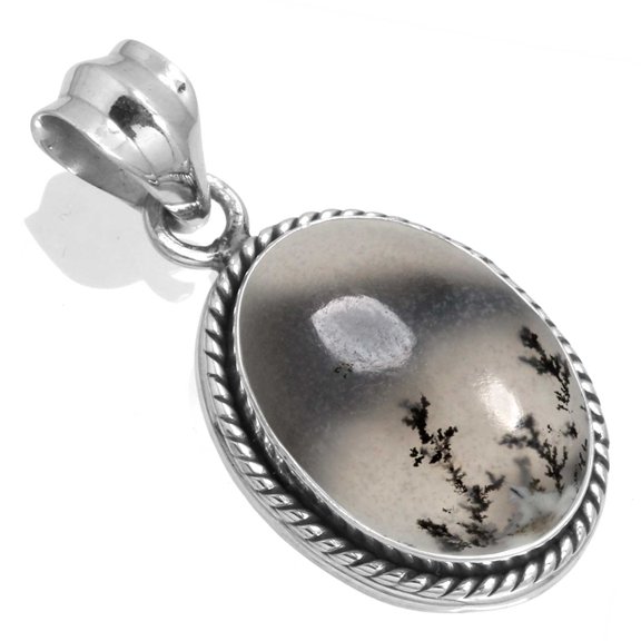 Natural Dendrite Opal Pendant 925 Sterling Silver Handmade Jewelry