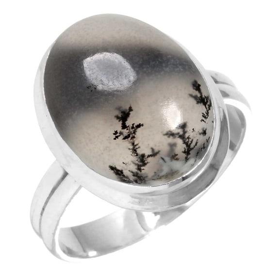 Natural Dendrite Opal Ring 925 Sterling Silver Handmade Jewelry