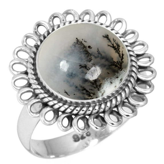 Natural Dendrite Opal Ring 925 Sterling Silver Handmade Jewelry