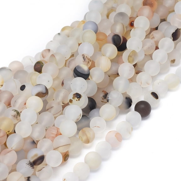 Natural Dendritic Agate Beads Strands Frosted Round 8~8.5mm Hole: 0.7mm 48 pcs/Strand 14.5~15 inch