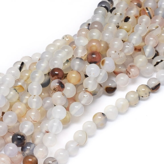 Natural Dendritic Agate Beads Strands Round 8-8.5mm Hole: 0.7mm 48 pcs/Strand 14.5-15 inch
