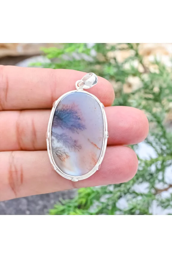 Natural Dendritic Agate Gemstone Pendant 925 Sterling Silver Boho Jewelry for Women Gifts