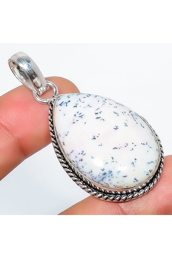 Natural Dendritic Opal - Brazil 925 Sterling Silver Pendant 1.95" P22, Christmas Gift, Gemstone Silver Jewelry, Opal Pendant, New Year Sale