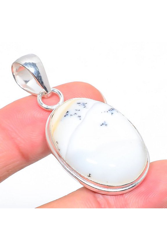 Natural Dendritic Opal Gemstone 925 Sterling Silver Gift Pendant 2.01"