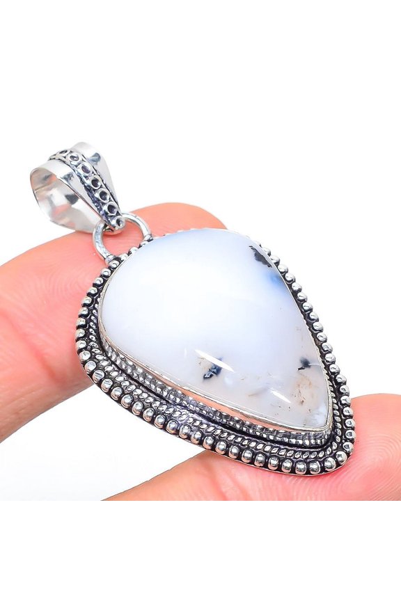Natural Dendritic Opal Gemstone 925 Sterling Silver Gift Pendant 2.09"