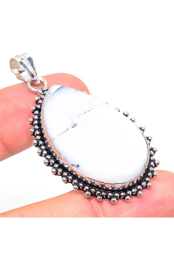 Natural Dendritic Opal Gemstone 925 Sterling Silver Gift Pendant 2.17"