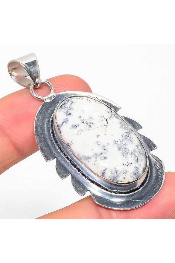 Natural Dendritic Opal Gemstone 925 Sterling Silver Gift Pendant 2.25"