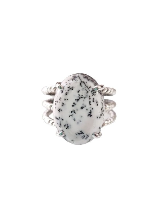 Natural Dendritic Opal Ring, Dendrite Opal Ring, October Birthstone, 3 Twisted Band, 925 Sterling Silver, Womens Ring, Christmas, Thanksgiving, Handmade, Statement Jewelry, Natural Gemstone Ring
