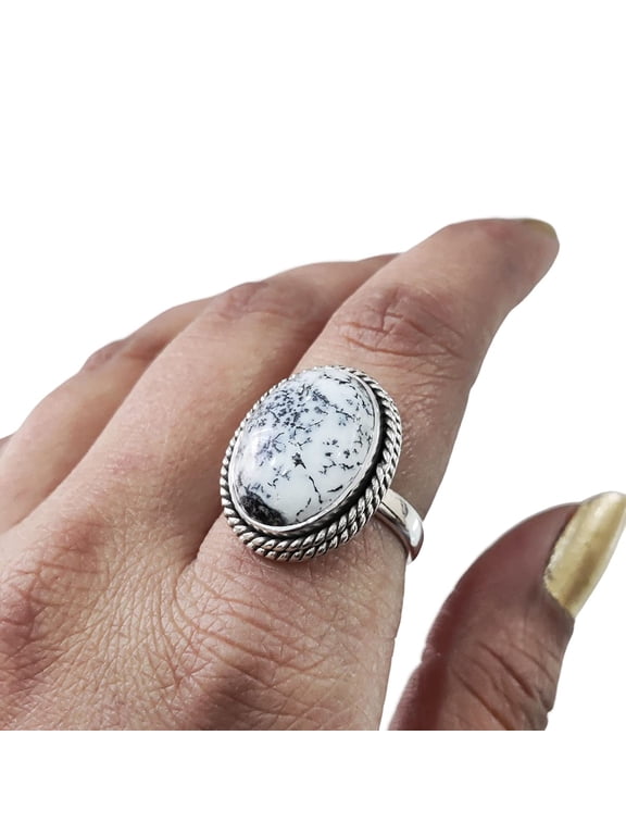 Natural Dendritic Opal Ring, Dendrite Opal Ring, October Birthstone, Simple Band, 925 Sterling Silver, Womens Ring, Christmas, Thanksgiving, Handmade, Statement Jewelry, Natural Gemstone Ring