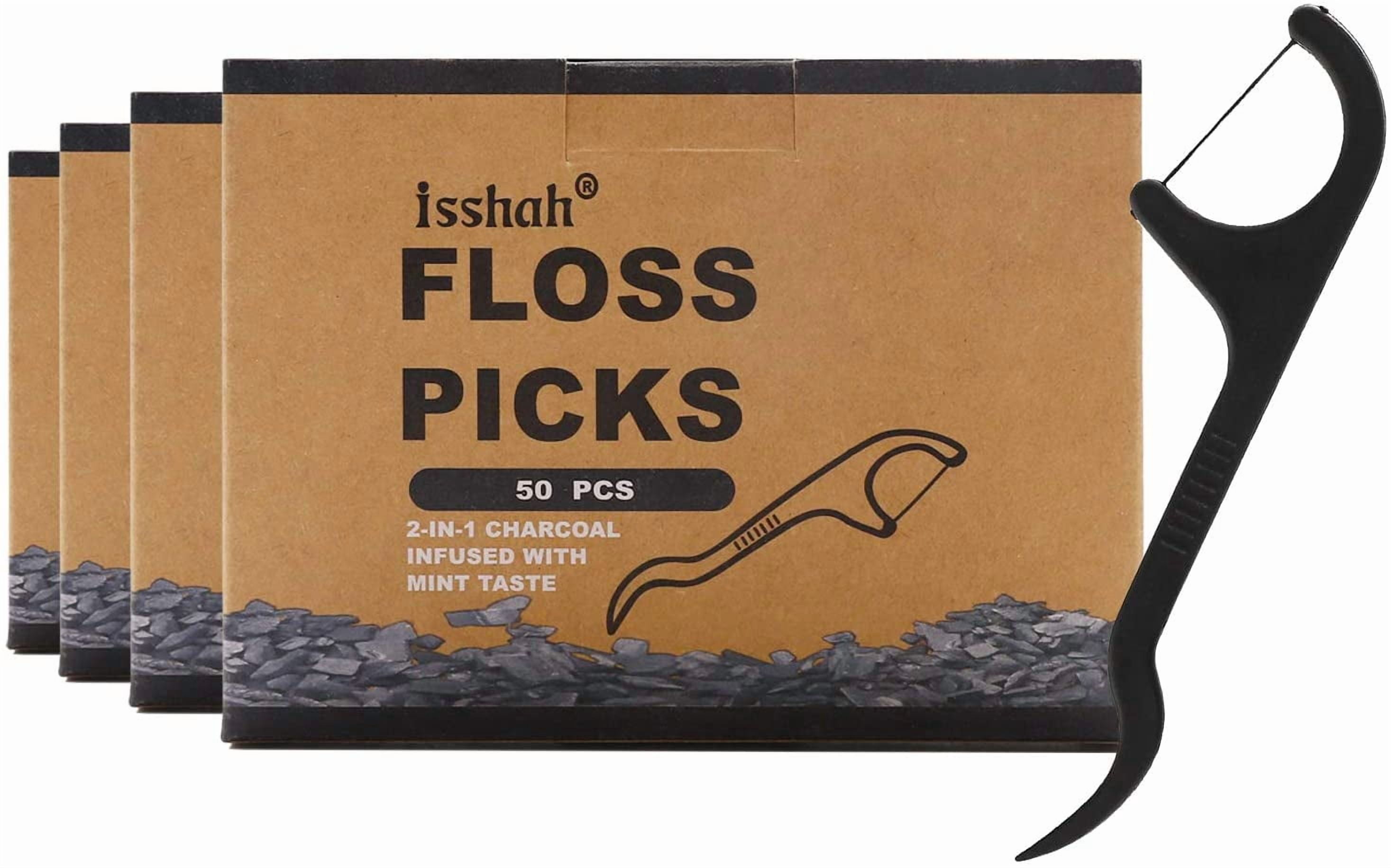 Natural Dental Floss Picks - 200 Count - PETA Approved, BPA Free, Vegan, Sustainable, Eco Friendly, Natural Dental Flossers by (Charcoal)