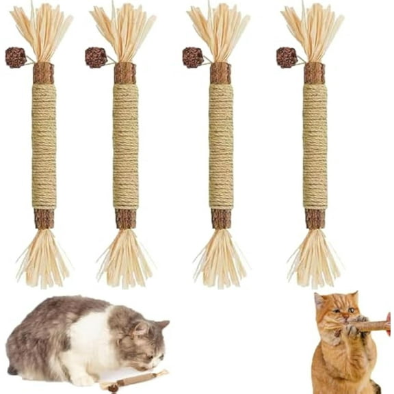 Natural Dental Sticks, Sticks for Cats, Cat & Kitten Teething Chew Toys for Aggressive Chewers(4PCS)