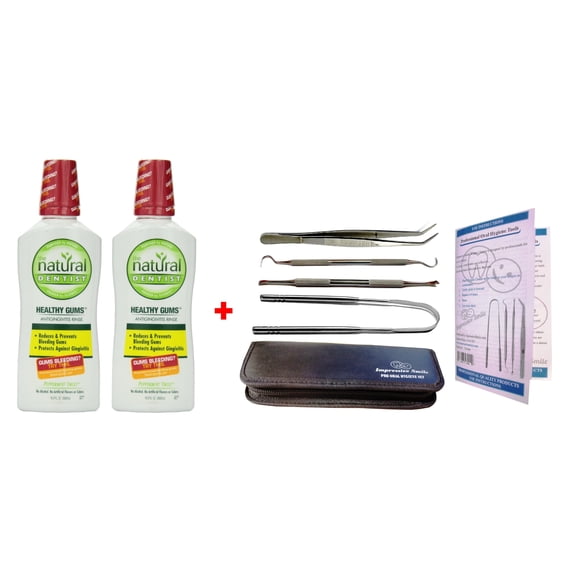 Natural Dentist Healthy Gums Peppermint Twist Antigingivitis Rinse, 16.9 Ounce PK/2 + Essential Dental Kit