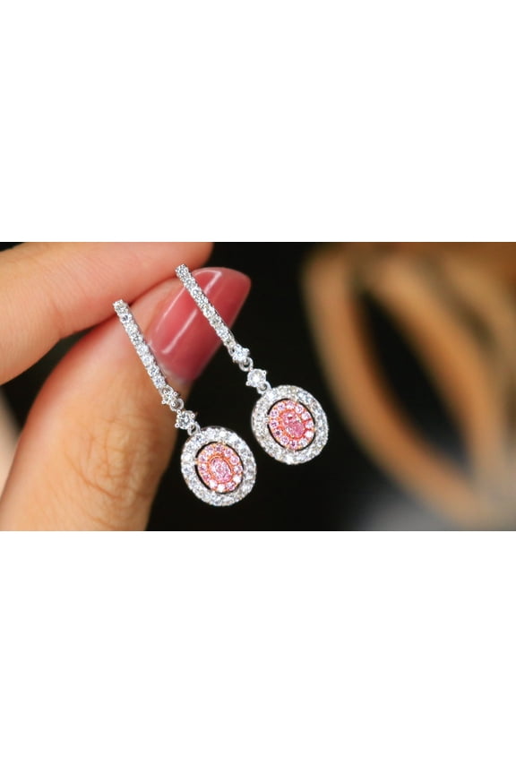 Natural Diamond 18K White Gold Diamond and pink Diamond Earing