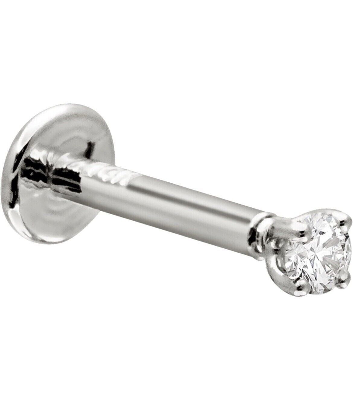 Natural Diamond 3mm 14K White Gold 18G Internally Treaded Lip Labret Ear Stud