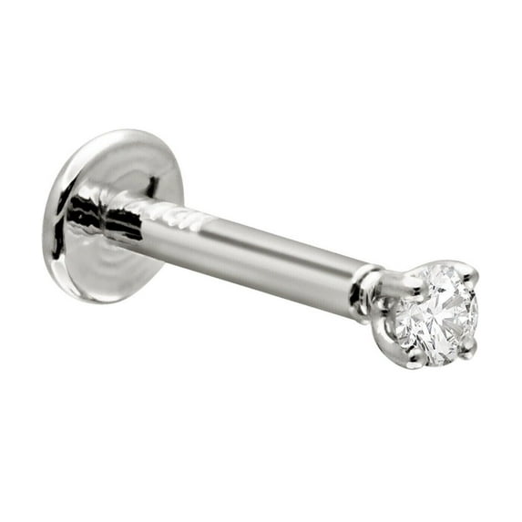 Natural Diamond 3mm 14K White Gold 18G Internally Treaded Lip Labret Ear Stud