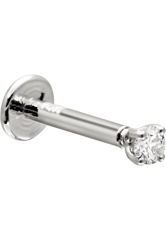 Natural Diamond 3mm 14K White Gold 18G Internally Treaded Lip Labret Ear Stud