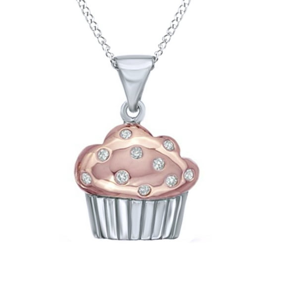 AFFY Natural Diamond Accent Cupcake Pendant Necklace In Two Tone White Gold Over Sterling Silver
