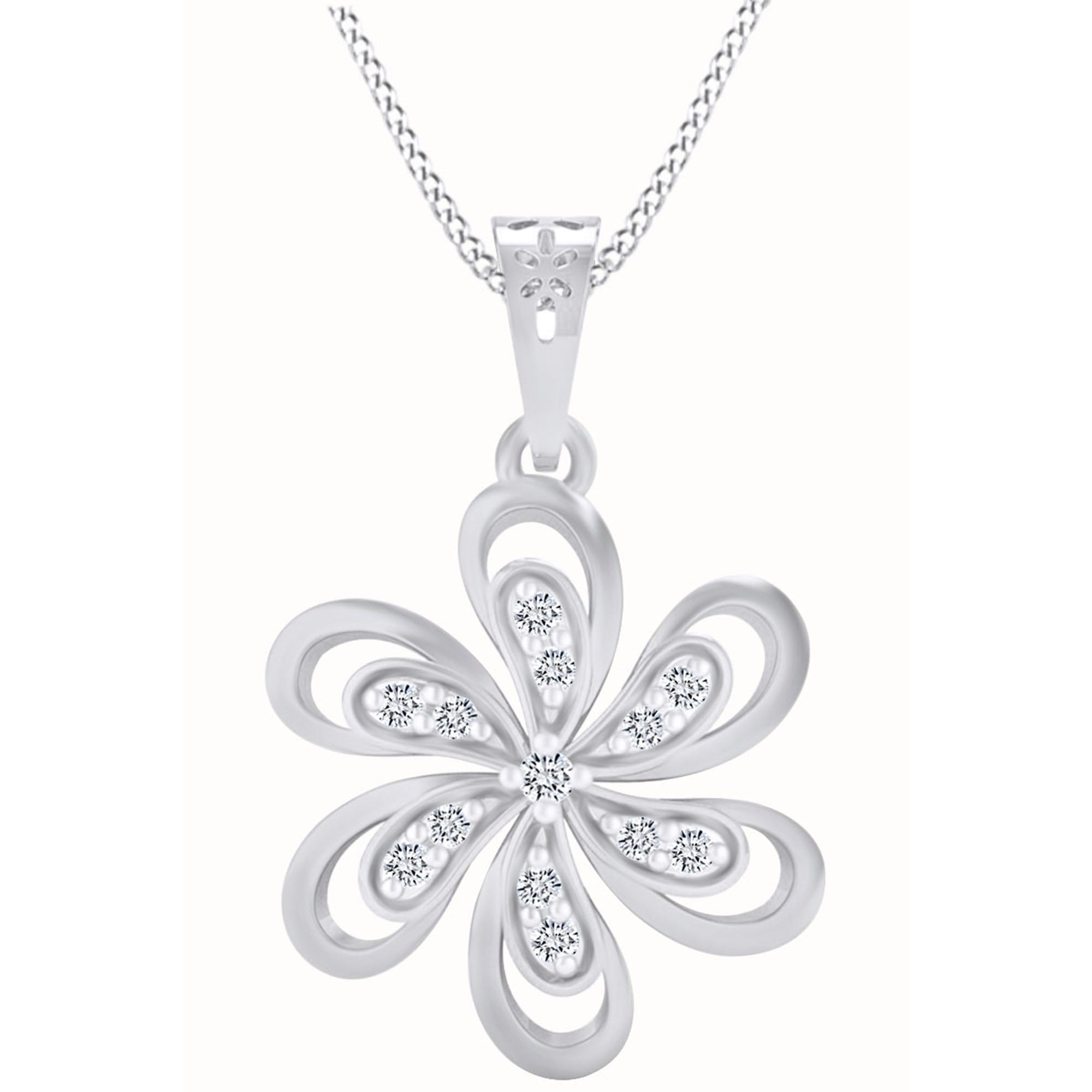 AFFY Natural Diamond Accent Daisy Flower Pendant Necklace 14k Rose