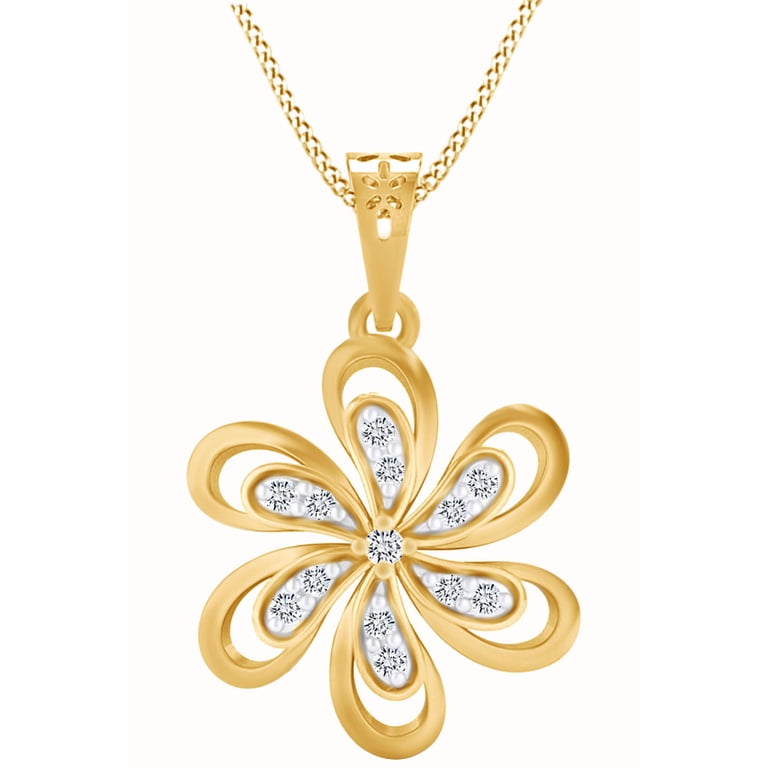AFFY Natural Diamond Accent Daisy Flower Pendant Necklace 14k