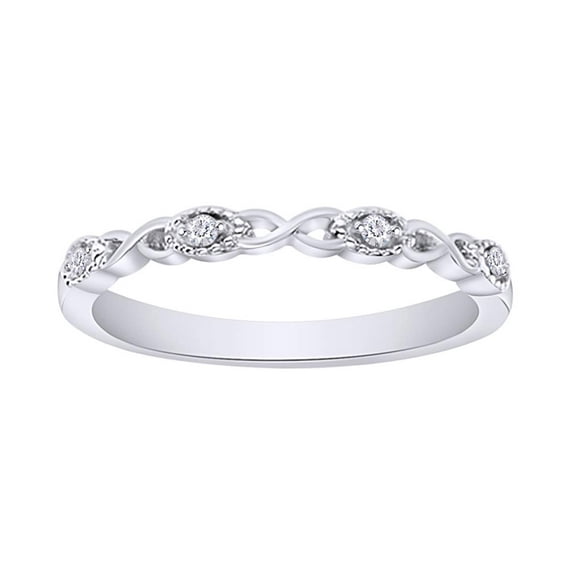 Natural Diamond Accent Infinity Wedding Band Stackable Engagement Ring in 14K White Gold Plated 925 Sterling Silver(0.04 Cttw,I-J Color,I2-I3 Clarity)-Ring Size-10