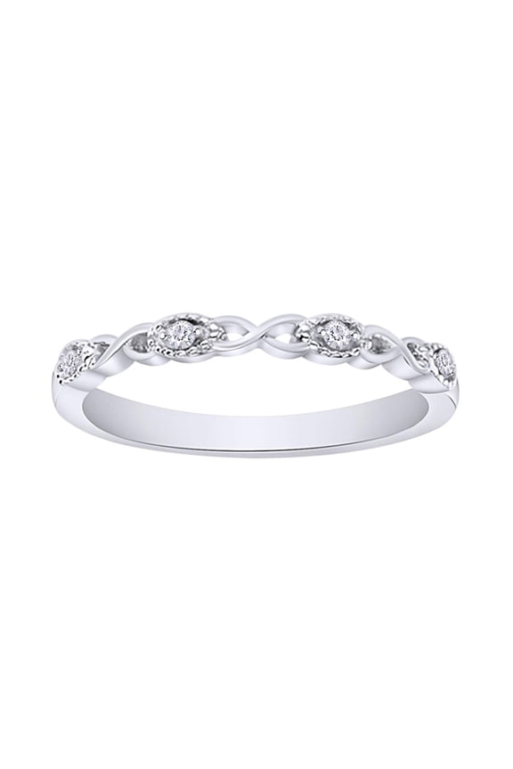 Natural Diamond Accent Infinity Wedding Band Stackable Engagement Ring in 14K White Gold Plated 925 Sterling Silver(0.04 Cttw,I-J Color,I2-I3 Clarity)-Ring Size-5.5