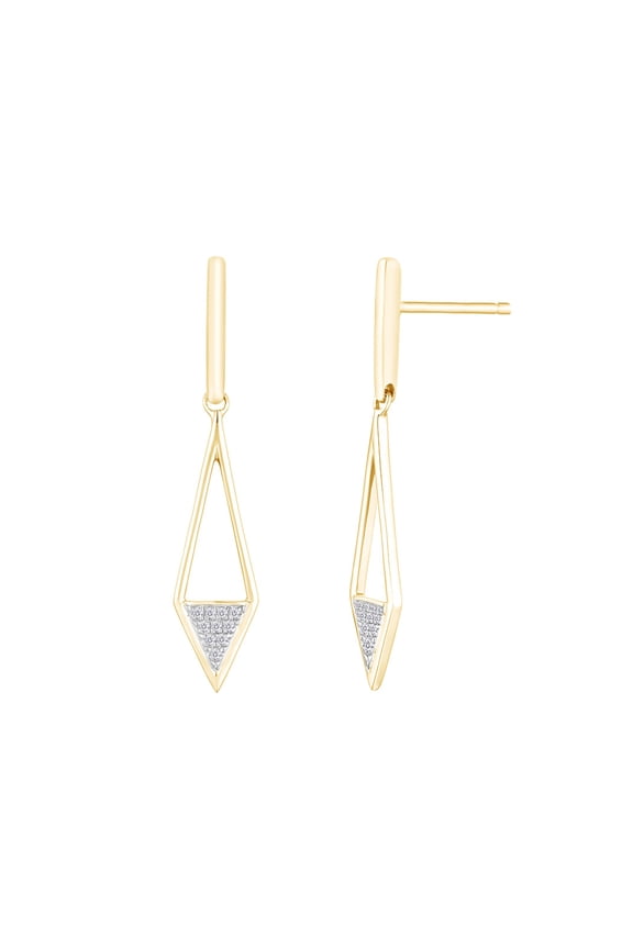 Natural Diamond Accent Kite Triangle Drop Dangle Earrings in 14K Yellow Gold Plated 925 Sterling Silver Minimalist Look for Women (1/20 Cttw, I-J Color, I2-I3 Clarity)