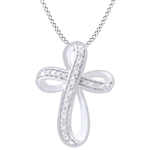 AFFY Natural Diamond Accent Looping Cross Pendant Necklace In 14K White Gold Over Sterling Silver