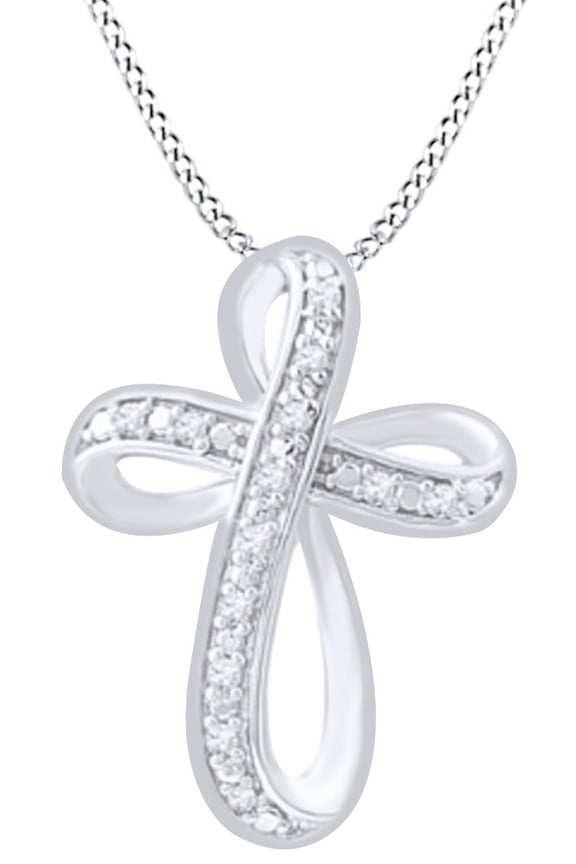 Natural Diamond Accent Looping Cross Pendant Necklace In 14K White Gold Over Sterling Silver
