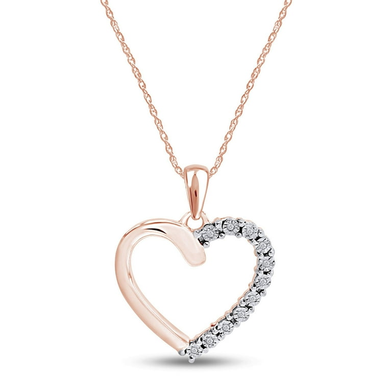 50% hotsell off!! Genuine White Diamond 14K Rose Gold Over Silver Heart Necklace